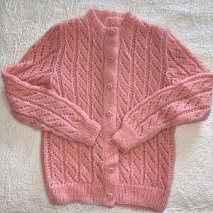 NW/OT Handmade Girls’ M/L Pink Delicate Crochet Cardigan Sweater Spring Easter